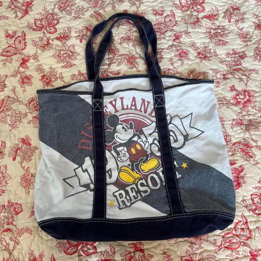 Vintage Disney Disneyland Mickey Mouse Navy Blue and White Tote Bag!